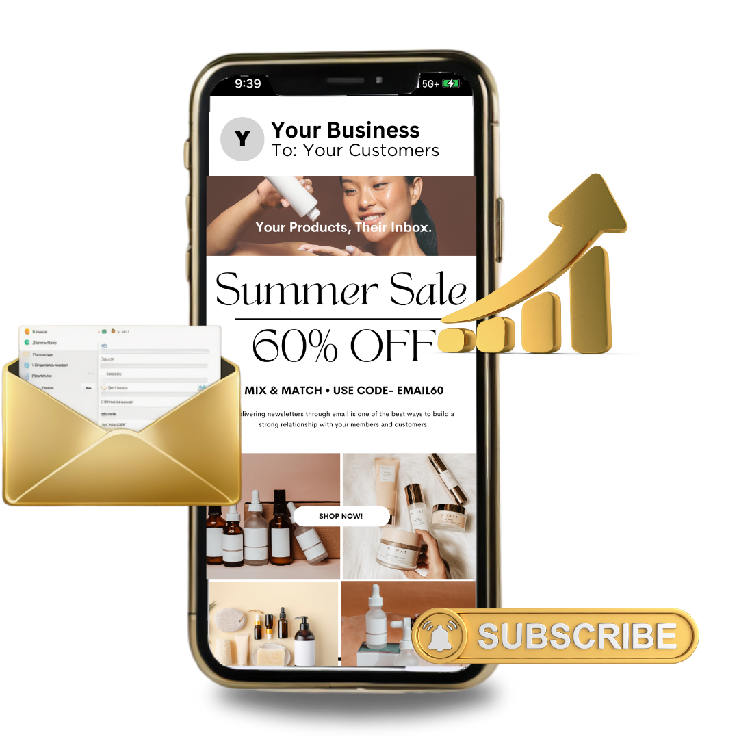 Graphic showcasing email marketing services on a phone, highlighting our mobile-optimized strategies for crafting engaging and effective email campaigns.